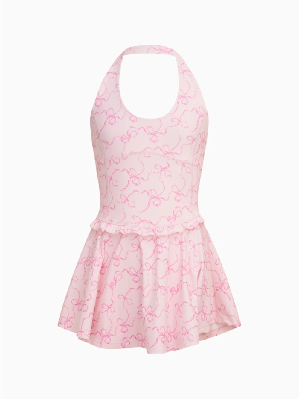 LoveShackFancy Pink Bow-Print Halter Mini Dress